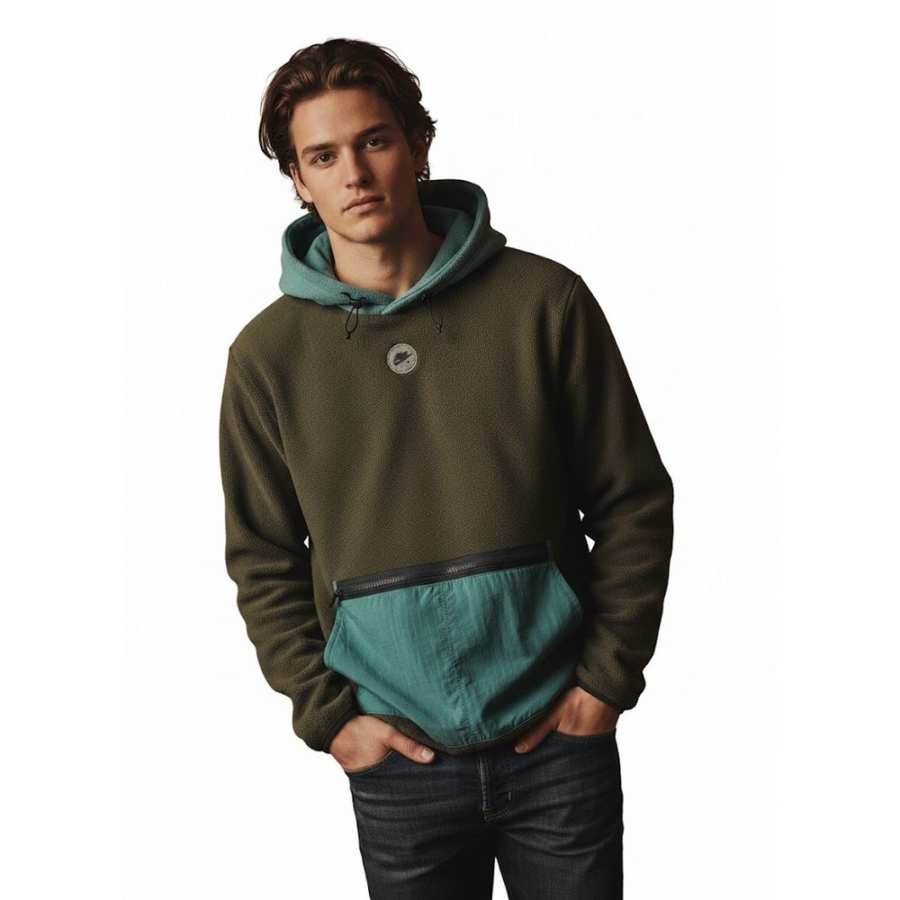 Nike‎ Therma-FIT Fleece Hoodie Pullover Olive Green Mint Patch Logo XXL